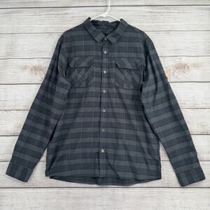 prAna Terrain Roll Tab Sleeve UPF Outdoor Shirt Mens XL Gray Striped